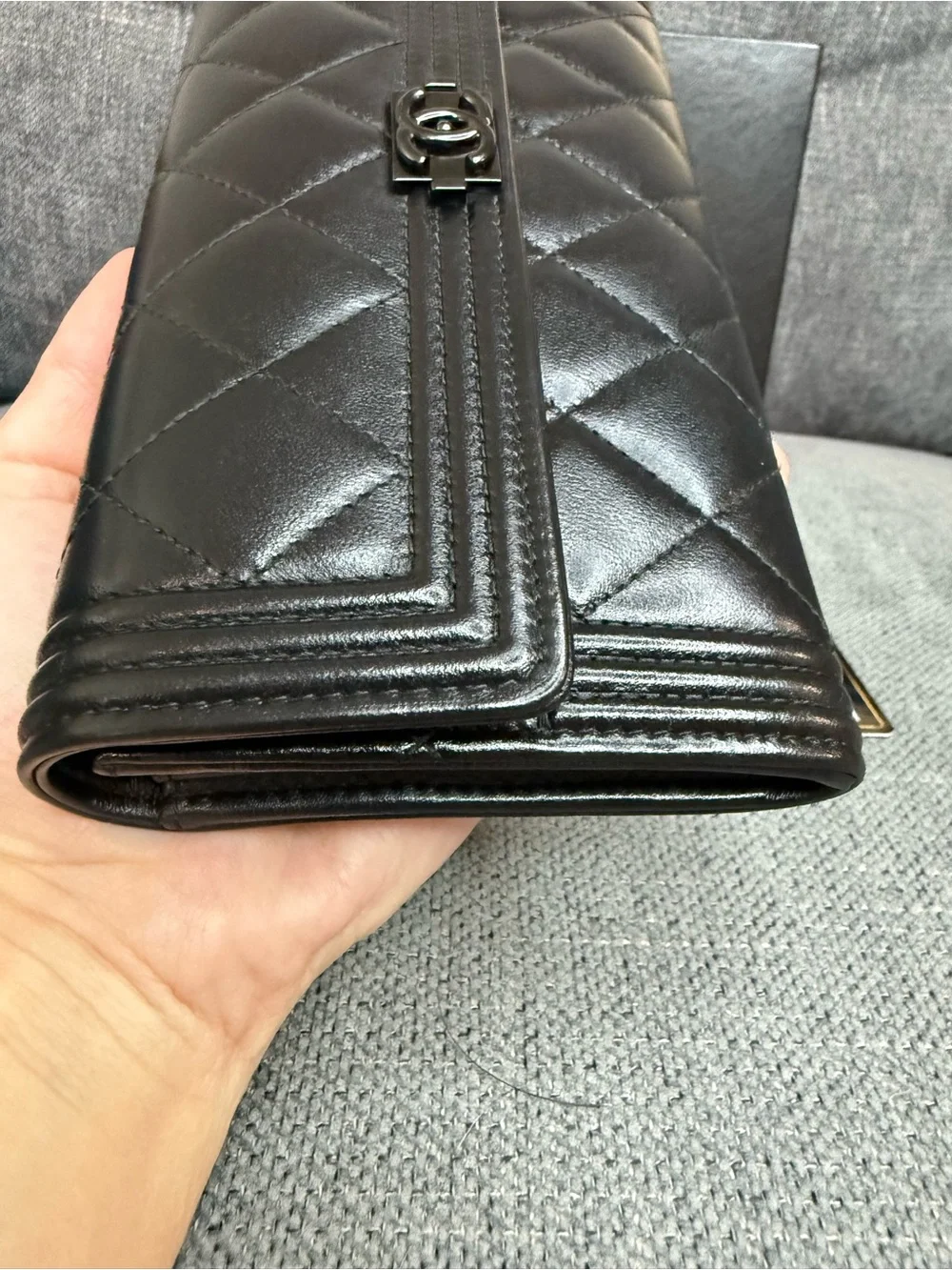 CHANEL Boy SO BLACK lambskin long wallet